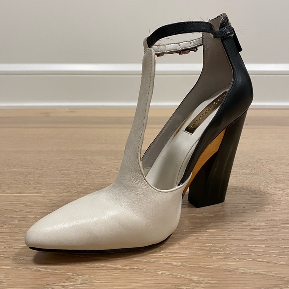 NWOT Black and white leather heels size 35.5 - Picture 5 of 11